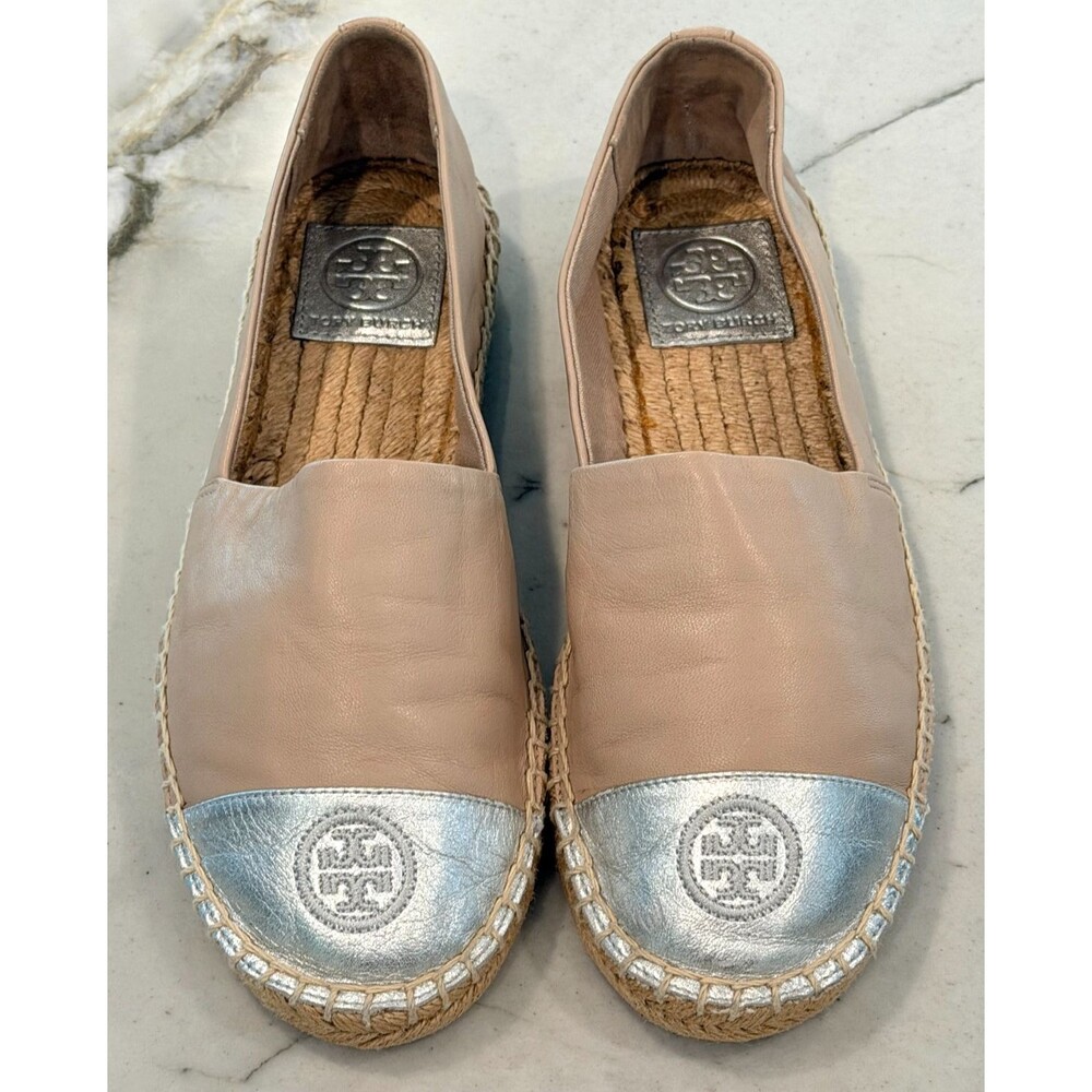 Tory Burch Women's Colorblock Espadrille Flats Light Taupe/Silver Size 7